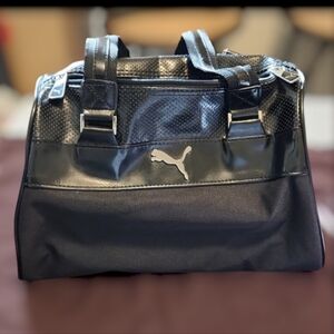 Puma Black Fabric and Faux Leather Tote Bag EUC